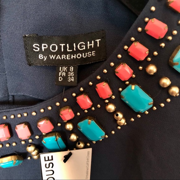 20% OFF🌟Warehouse Embellished Navy Shift Dress - Picture 5 of 10